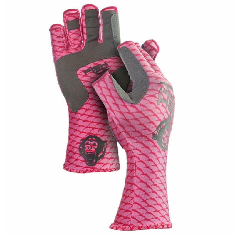 Fish Monkey Half Finger Guide Glove Pink Scales L