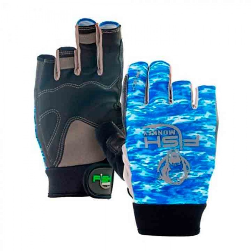 Fish Monkey The Crusher Half Finger Jigging Glove Blue Water Camo XL