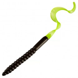 Bass Pro Shops Ribbon Tail Worm Black Chartreuse Tail 7 " 16 pcs